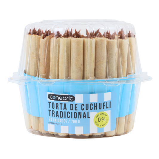 Torta cuchuflies rellenos con manjar sin azúcar X 70 Un.