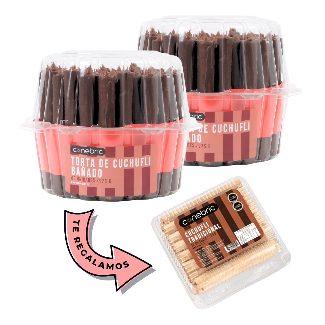 Pack 2 Tortas Bañadas + 30 Cuchuflies Tradicionales GRATIS